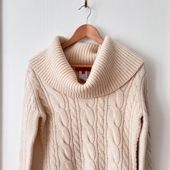 L.K. Bennett Cream Cable Knit Cowl Neck Lambswool Sweater - Picture 3 of 7